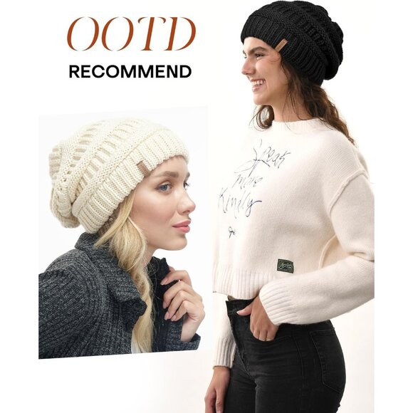 Womens Winter Slouchy Beanie Hat Knit Warm 02- Beige - Picture 5 of 7